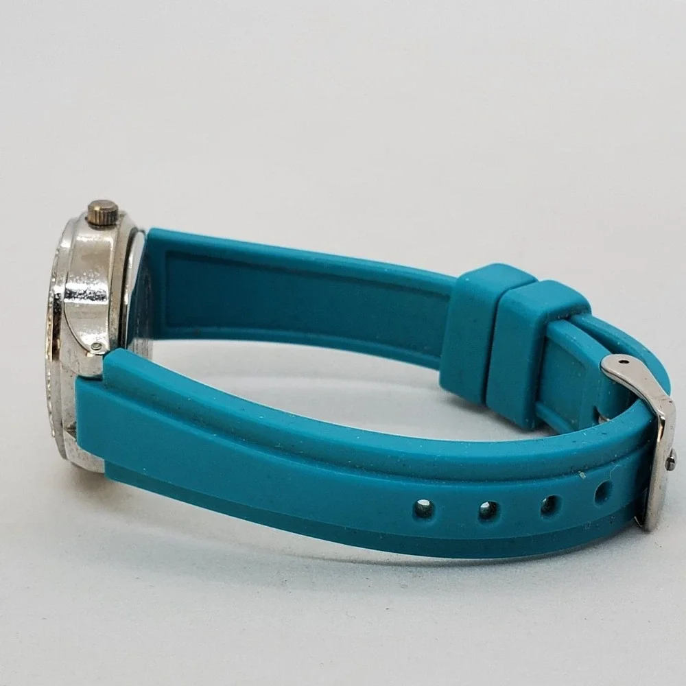 Bay Studio Women's‎ Watch 30MM White Dial Crystal Bezel Teal Bands New Battery
